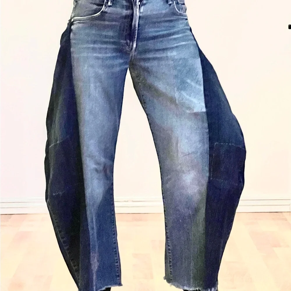 Upcycled Reworked MOTHER Superior 2 Tone Denim Barrels w Bronze Details sz 27 - Picture 4 of 17